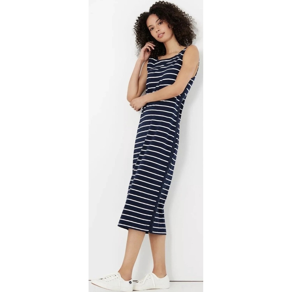 Joules Riva Midi Dress Navy White Striped Sleeveless Nautical Preppy UK 16 US 12